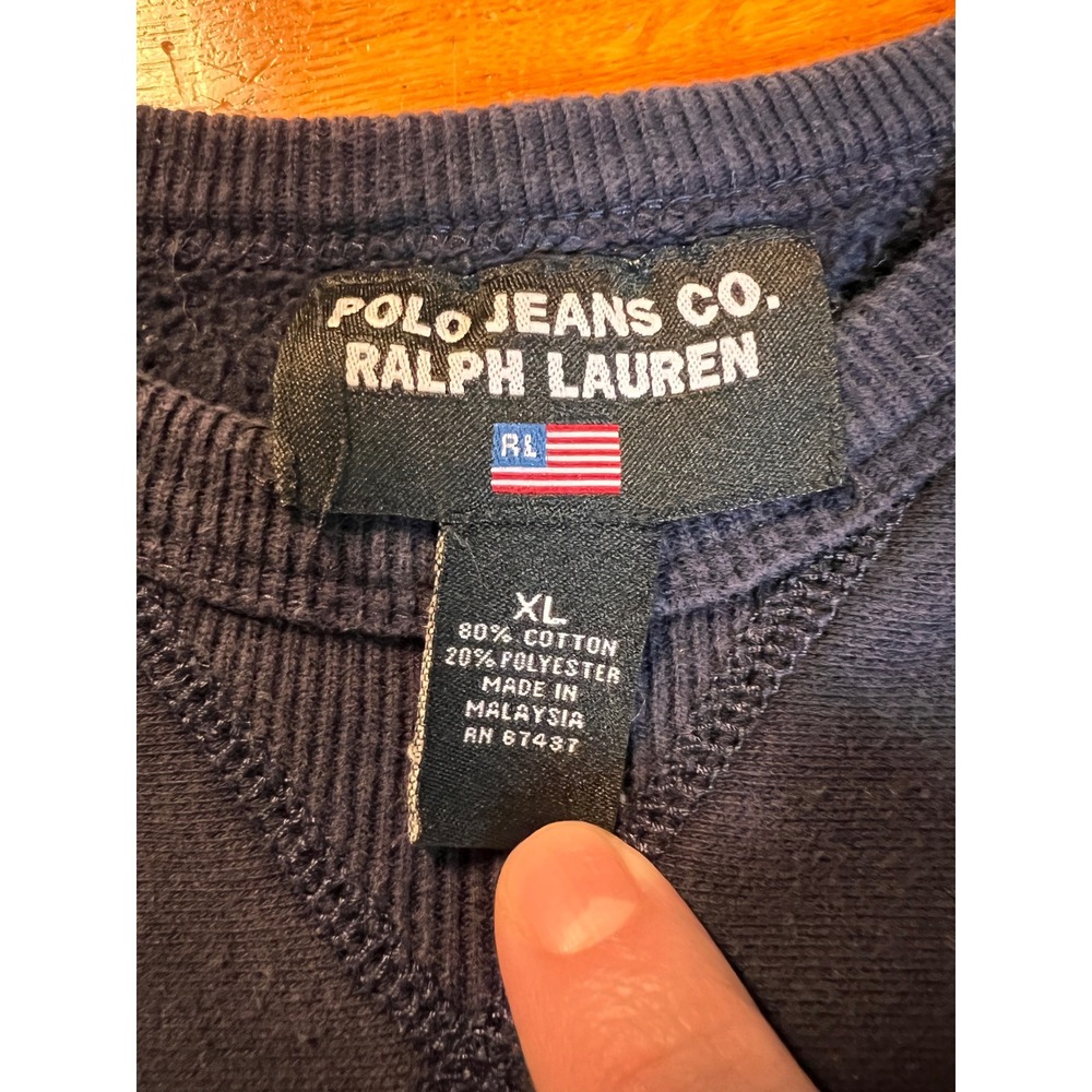 Vintage Polo Jeans Co Ralph Lauren Navy Blue Crewneck Sweatshirt XL - Picture 4 of 7